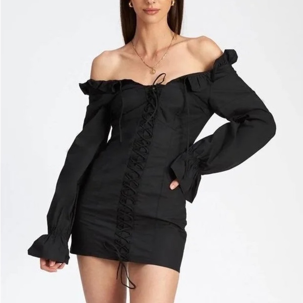 Lioness Black off the shoulder lace up dress